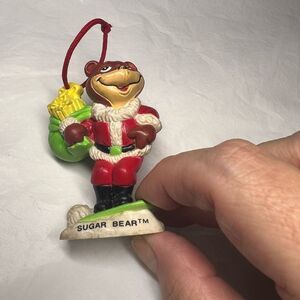 Vintage Sugar Bear Ornament Golden Crisps Cereal Christmas Plastic Red Santa Sui